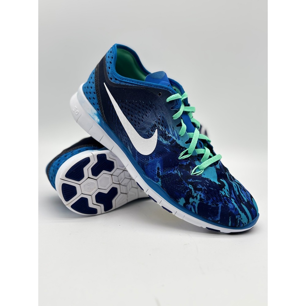 Nike Free TR Fit 5.0 Blue Teal Abstract Print Training Shoes 704695-403 Mens 9.5